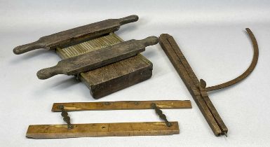 AN APOTHECARY'S PILL ROLLER BY S MAW & SONS, pair of early oak dividing compasses ETC Provenance: