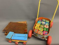 VINTAGE CHAD VALLEY TINPLATE CHILD'S NURSEY RHYMED PUSH ALONG CART WITH BLOCKS, Playmakers castle