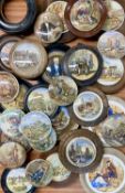 MID 19TH CENTURY PRATTWARE TRANSFER PRINTED POT LIDS, LARGE COLLECTION, many framed Provenance: