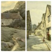 L SANDY STANYON 19th Century watercolour - Lacock, Wiltshire with figures, original price 3 guineas,
