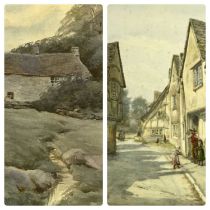 L SANDY STANYON 19th Century watercolour - Lacock, Wiltshire with figures, original price 3 guineas,