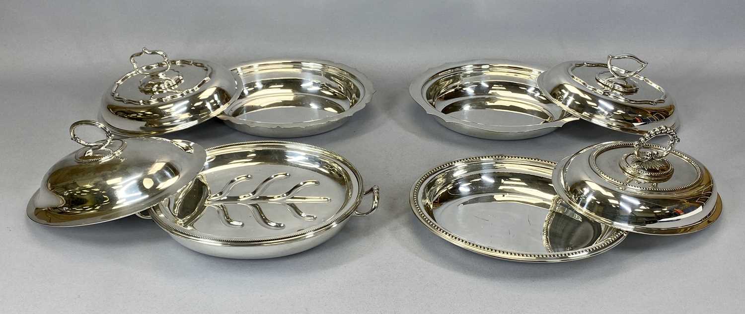 FOUR OVAL LIDDED EPNS ENTREE DISHES, including a pair with wavy edge detail and one with screw off - Image 2 of 2