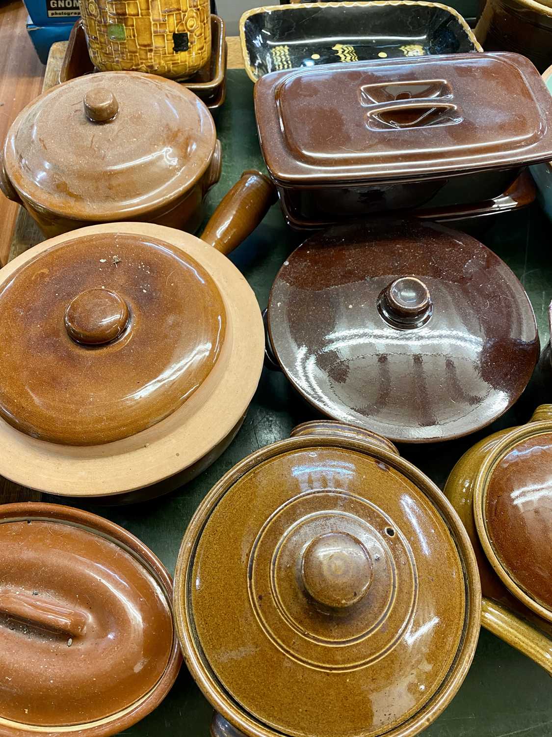 COLLECTION OF STONEWARE CASSEROLE DISHES, various sizes and shapes, stoneware vase drip glazed, - Image 2 of 3
