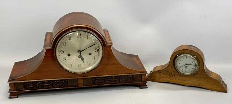 TWO VINTAGE MANTEL CLOCKS, comprising a Smith's London with Arabic numerals to the dial, 17cms H,