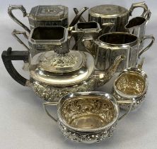 THREE VICTORIAN & LATER THREE-PIECE TEASETS IN EPBM AND EPNS, comprising a square form set with