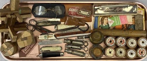 VINTAGE POCKET & OTHER COLLECTABLES, to include a miniature mouth organ and one other, both boxed, 2
