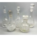 MALLET SHAPED CUT GLASS DECANTER WITH STOPPER, 30.5cms H, squat circular cut glass decanter with