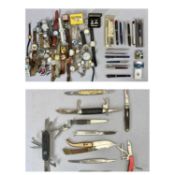 LARGE COLLECTION OF WRISTWATCHES with various pens, cufflinks ETC and a selection of pen knives