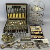 EPNS, CASED & LOOSE CUTLERY & OTHER TABLEWARE including oak cased table canteen of mixed cutlery, 48