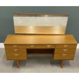 SCHREIBER MID CENTURY LONG MIRRORED DRESSING TABLE, having seven opening drawers on turned