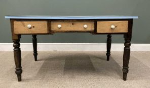 VICTORIAN PINE THREE DRAWER FARMHOUSE TABLE, now with melamine top, the stripped drawer fronts