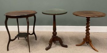 THREE VICTORIAN & LATER OCCASIONAL TABLES comprising a circular top mahogany example on a twist