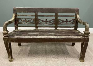 OFFERED WITH LOT 44 - PAINTED TEAK WOODEN GARDEN BENCH fretwork detail to back, 86.5cms H, 132cms W,