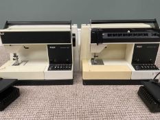 TWO PFAFF 1027 TIPMATIC SEWING MACHINES, complete with foot pedals ETC