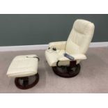 STRESSLESS TYPE CREAM LEATHER EFFECT SWIVEL ARMCHAIR & FOOTSTOOL BY DRIVE MEDICAL, Napoli cream with