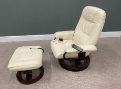 STRESSLESS TYPE CREAM LEATHER EFFECT SWIVEL ARMCHAIR & FOOTSTOOL BY DRIVE MEDICAL, Napoli cream with