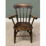 CHILD'S FARMHOUSE ARMCHAIR WITH POTTY TRAINING APERTURE UNDER A LIFT OUT SEAT LID, slightly curved