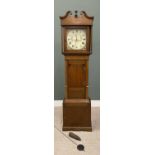 W J DAVIES HARLECH ANTIQUE OAK LONGCASE CLOCK circa 1850, 14-inch square bird and shell painted dial