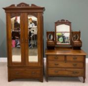 LATE VICTORIAN SATIN WALNUT TWO-PIECE BEDROOM SUITE, comprising double mirrored door wardrobe with