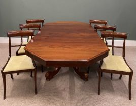 VICTORIAN EXTENDING MAHOGANY DINING TABLE & SIX REGENCY MAHOGANY SABRE LEG DINING CHAIRS, the