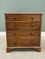 NEATLY PROPORTIONED VINTAGE MAHOGANY CHEST OF FOUR LONG DRAWERS with turned wooden knobs and