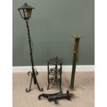 MIXED IRONWORK GROUP OF FOUR comprising a cast iron garden hand pump, 68cms overall H, three-tier