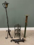 MIXED IRONWORK GROUP OF FOUR comprising a cast iron garden hand pump, 68cms overall H, three-tier