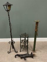 MIXED IRONWORK GROUP OF FOUR comprising a cast iron garden hand pump, 68cms overall H, three-tier