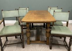 REPRODUCTION OAK REFECTORY DINING TABLE & SIX (5+1) DINING CHAIRS, rectangular top table on