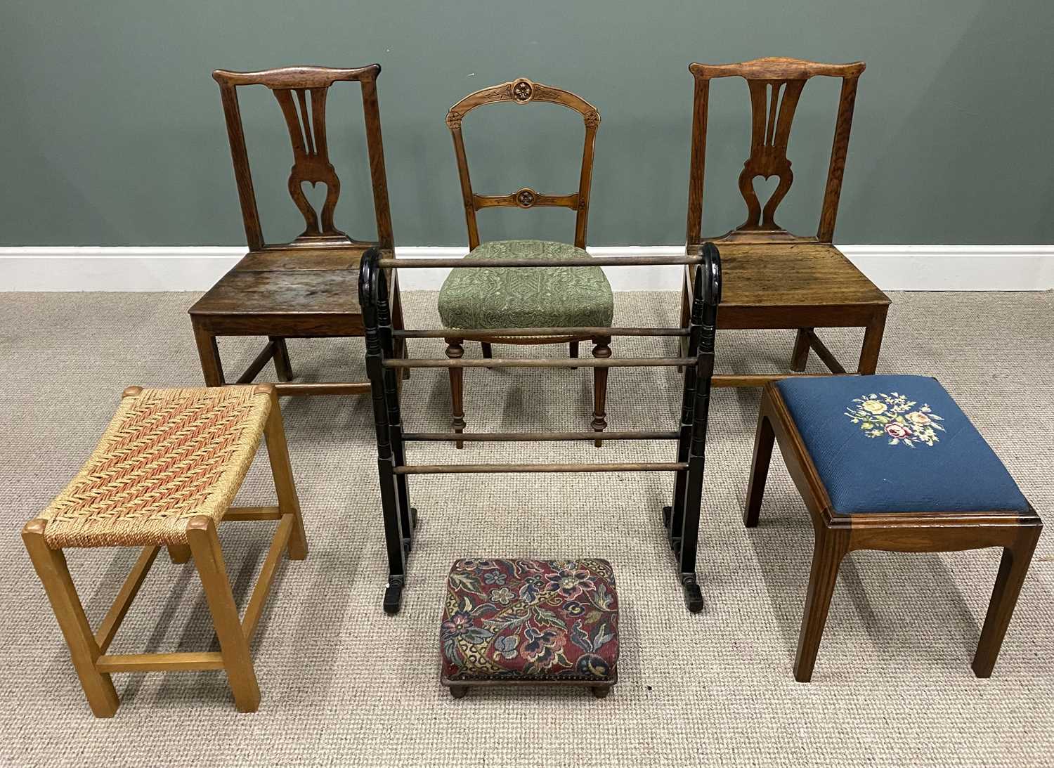 SEVEN ITEMS OF ANTIQUE & LATER OCCASIONAL FURNITURE, comprising a pair of oak peg joined farmhouse