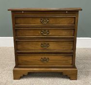 NEATLY PROPORTIONED REPRODUCTION MAHOGANY FOUR-DRAWER CHEST with upper brushing slide, pierced brass