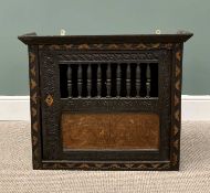 17TH CENTURY & POSSIBLY LATER OAK SPINDLE MURAL / DOLE CUPBOARD, single door with upper spindle