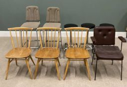 EIGHT VARIOUS VINTAGE CHAIRS & STOOLS in classic and retro styles, lot comprises 3 x Ercol light elm
