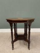 EDWARDIAN INLAID MAHOGANY OCTAGONAL TOP OCCASIONAL TABLE with Sheraton-style fan roundel to the