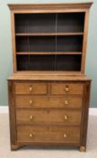 ANTIQUE OAK BOOKCASE TOP CHEST having two short over three long drawers, cockbeaded edges and