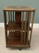 REPRODUCTION MAHOGANY REVOLVING BOOKCASE, having Sheraton style fan corners and central roundel over