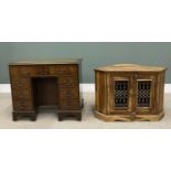 TWO REPRODUCTION FURNITURE ITEMS, comprising neatly proportioned mahogany kneehole desk with gilt