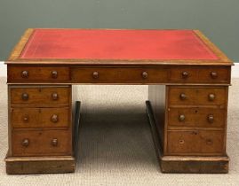 VICTORIAN MAHOGANY PARTNER'S DESK with gilt tooled red leather skiver inset to the top, on twin full