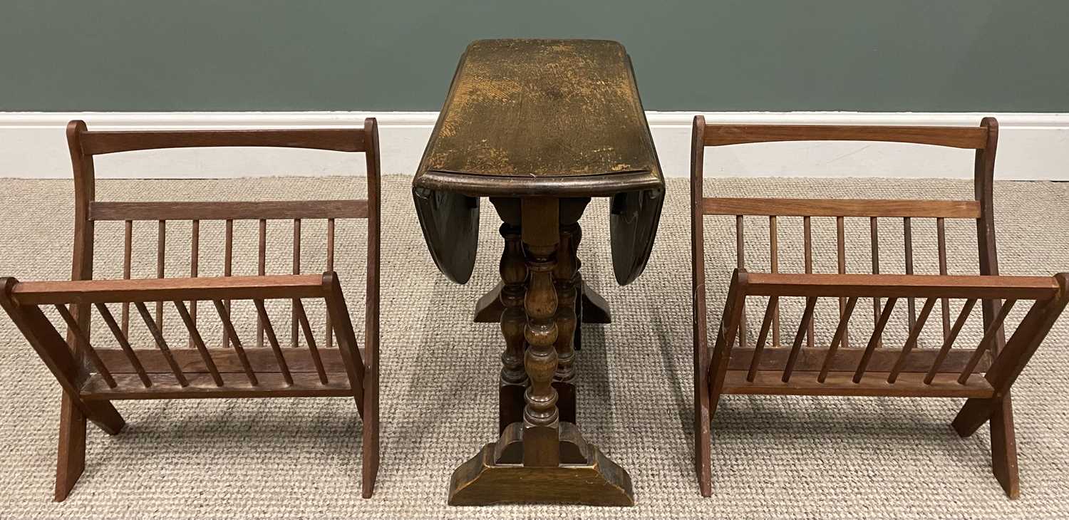 THREE OCCASIONAL FURNITURE ITEMS comprising a reproduction oak twin flap gate leg table, 50cms H,