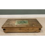 ORIGINAL PINE BOX FOR A MALTESE CROSS CROQUET SET, iron side carry handles and banding straps,