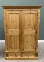 REPRODUCTION PINE WARDROBE with two upper doors and interior hanging space above twin lower