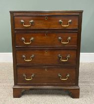 NEATLY PROPORTIONED VICTORIAN MAHOGANY CHEST OF FOUR PINE LINED DRAWERS, having cockbeaded edging