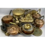 VINTAGE & LATER COPPER AND BRASSWARE, to include a Persian-style cooking pan on stand with burner,