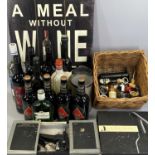 TWELVE VARIOUS BOTTLES OF WINE, BEER & DRINK WITH A QUANTITY OF DRINKS RELATED COLLECTABLES AND