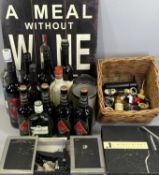TWELVE VARIOUS BOTTLES OF WINE, BEER & DRINK WITH A QUANTITY OF DRINKS RELATED COLLECTABLES AND