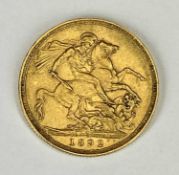 QUEEN VICTORIA JUBILEE HEAD GOLD FULL SOVEREIGN, 1892, 8g Provenance: private collection Gwynedd