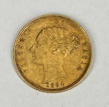 QUEEN VICTORIA YOUNG HEAD GOLD HALF SOVEREIGN, 1884, shield back, 4g Provenance: private