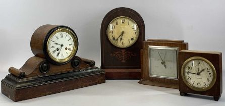 INLAID MAHOGANY CASED DOME TOP AMERICAN MANTEL CLOCK, circular dial with Arabic numerals, 8-day