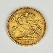 QUEEN VICTORIA VEILED HEAD GOLD HALF SOVEREIGN, 1894, 4g Provenance: private collection Gwynedd