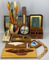 MIXED COLLECTABLES GROUP to include modern display boat hulls, oak framed wall barometer with